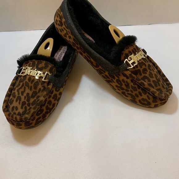 Juicy Couture Size 8 fur-lined animal leopard print flats w/Juicy sequined bling - Picture 1 of 7